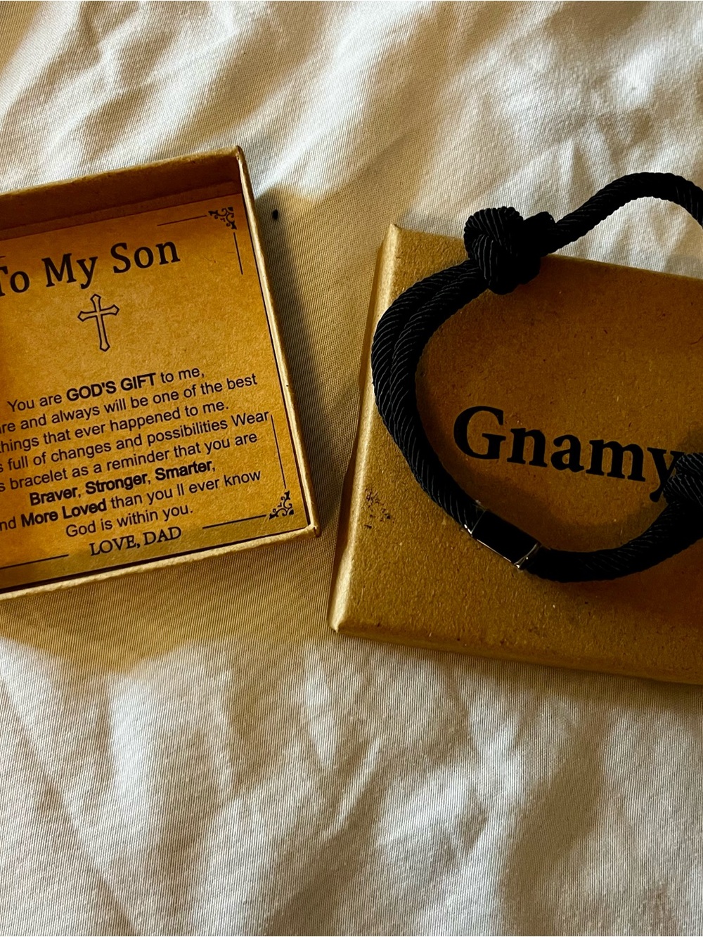 Gnamy Black Rope Bracelet with Gold Accent